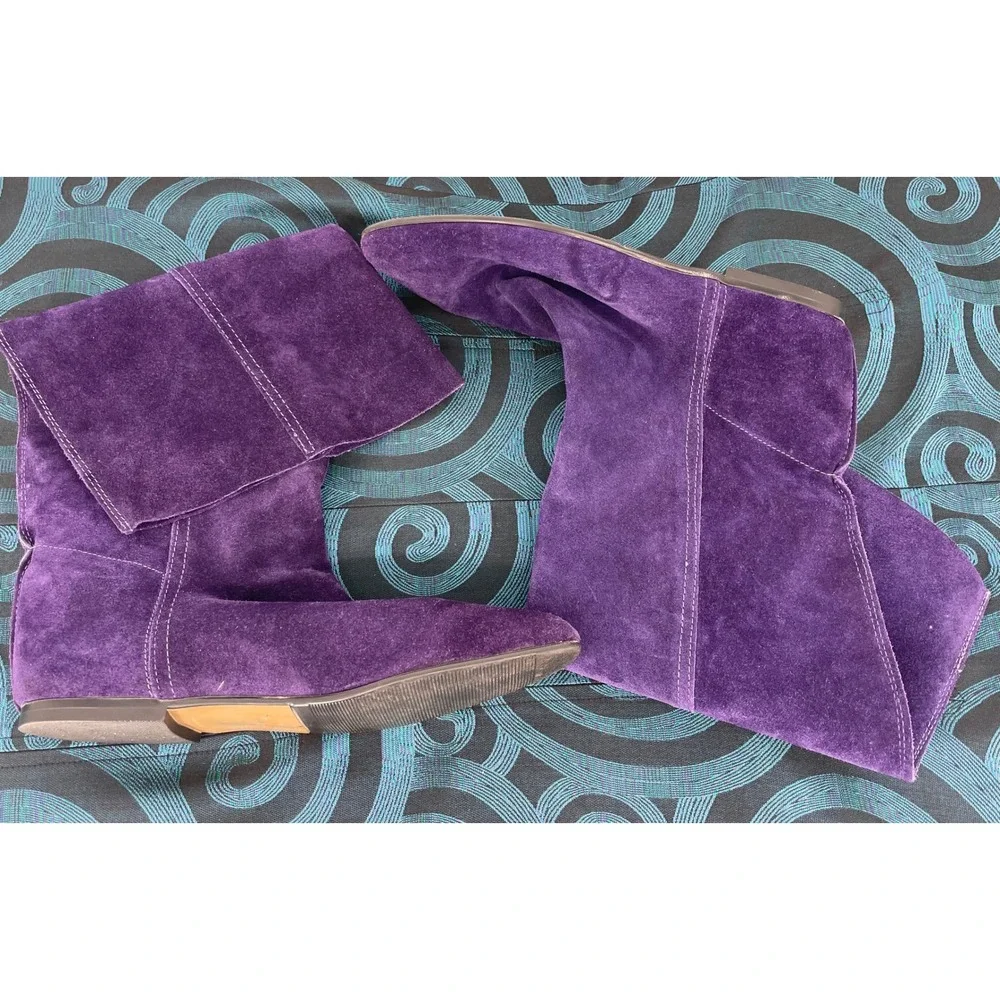 Vintage Palmetto's Purple Suede Knee High Slouch Boots Flat heel Italy Est 7.5-8